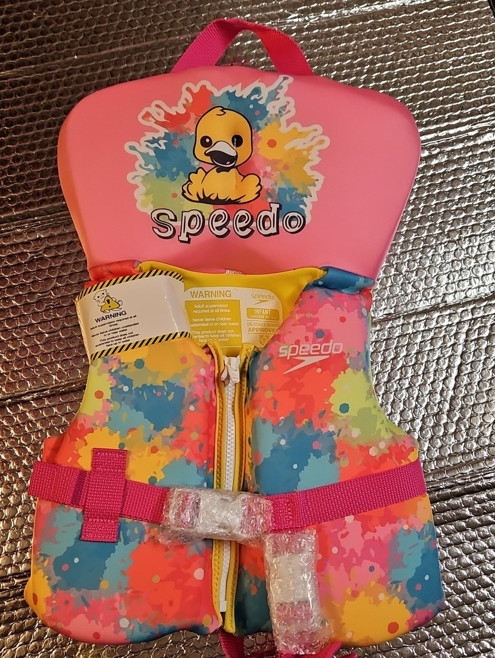 Speedo Infant Up To 30lbs Life Jacket Color Duck Graphics Coast Guard Approved